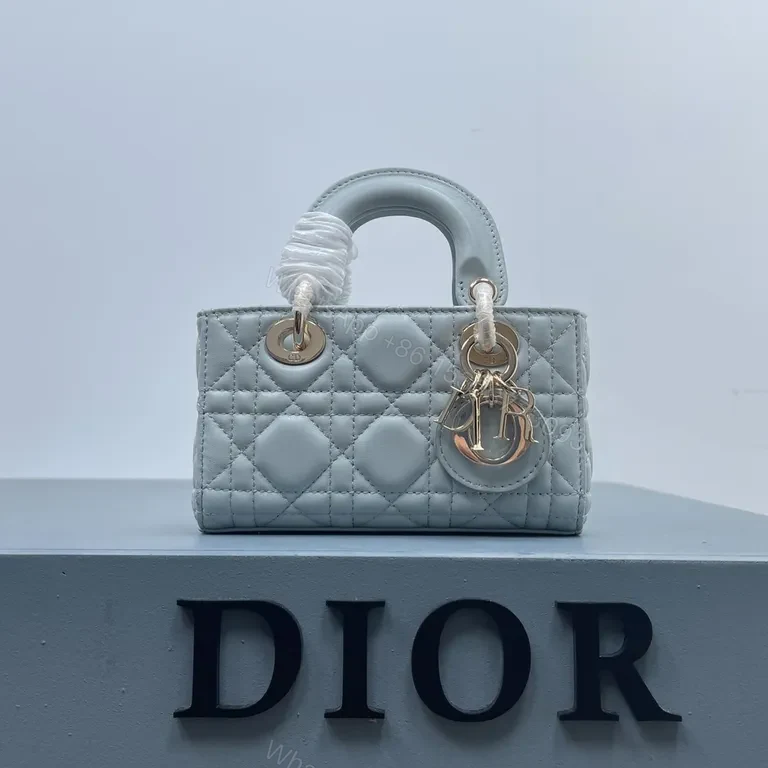 Pastel Blue Dior Quilted Mini Bag â€” Calfskin, Cannage Couture — view 1