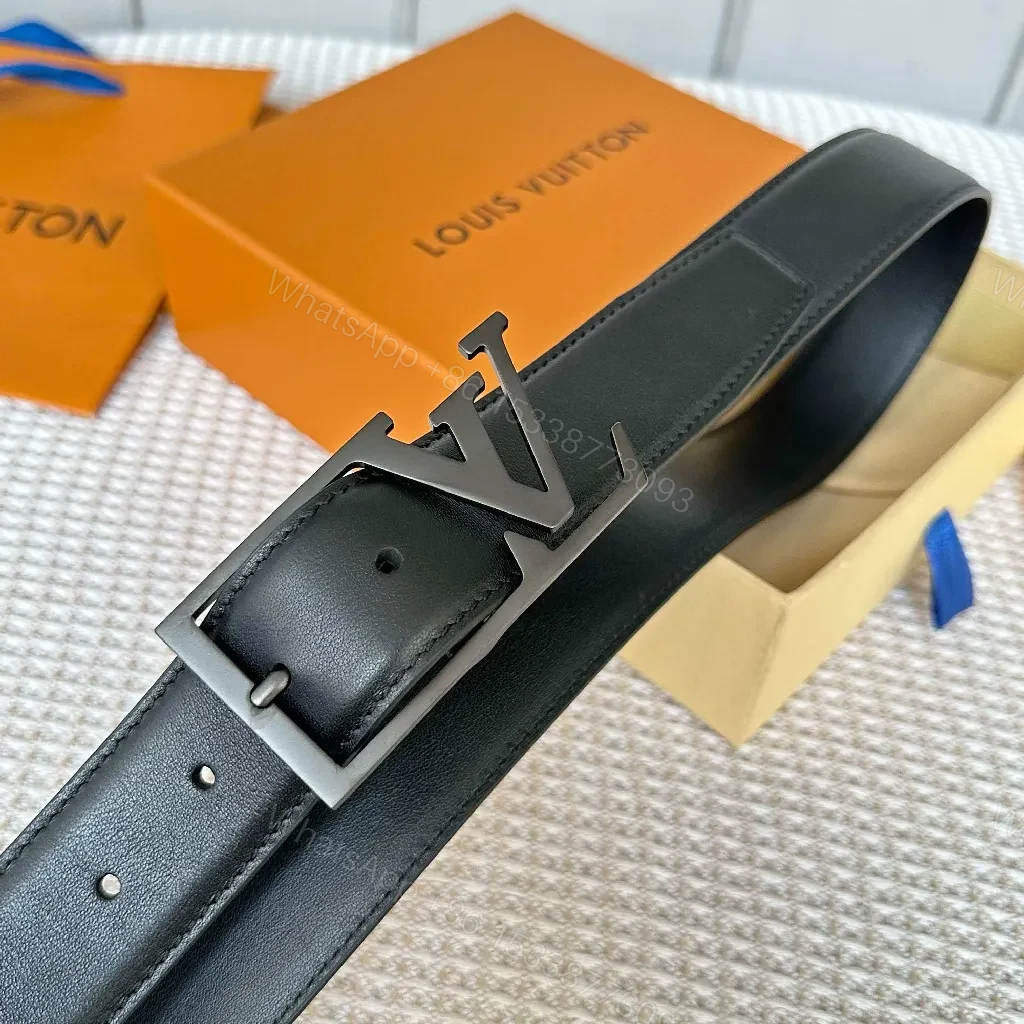 View 8 of Black Leather Belt, Matte LV Buckle, Timeless, Premium Everydaywear