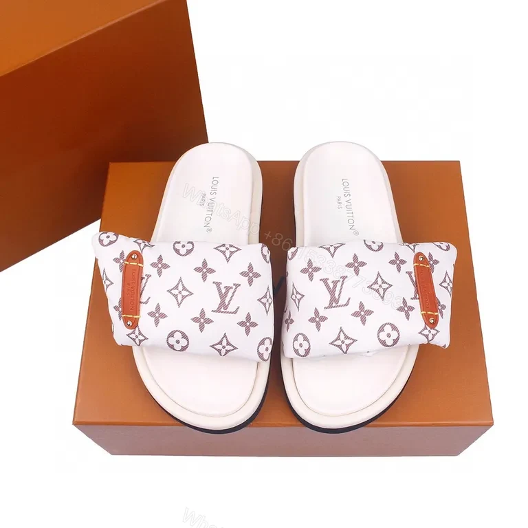 White LV Monogram Padded-Strap Sandals – Effortless Luxury Slide — view 1