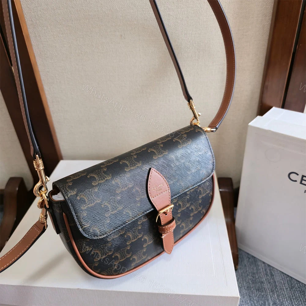 View 5 of Celine FOLCO SHOULDER BAG IN Triomphe Canvas and Calfskin