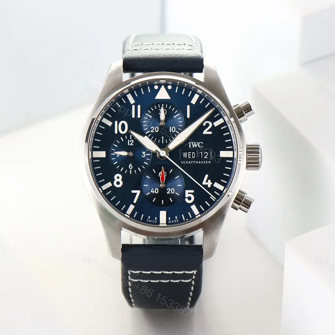 IWC Pilot Chronograph Watch Blue Dial Black Leather Strap Ultimate 43MM IW378003 — view 1