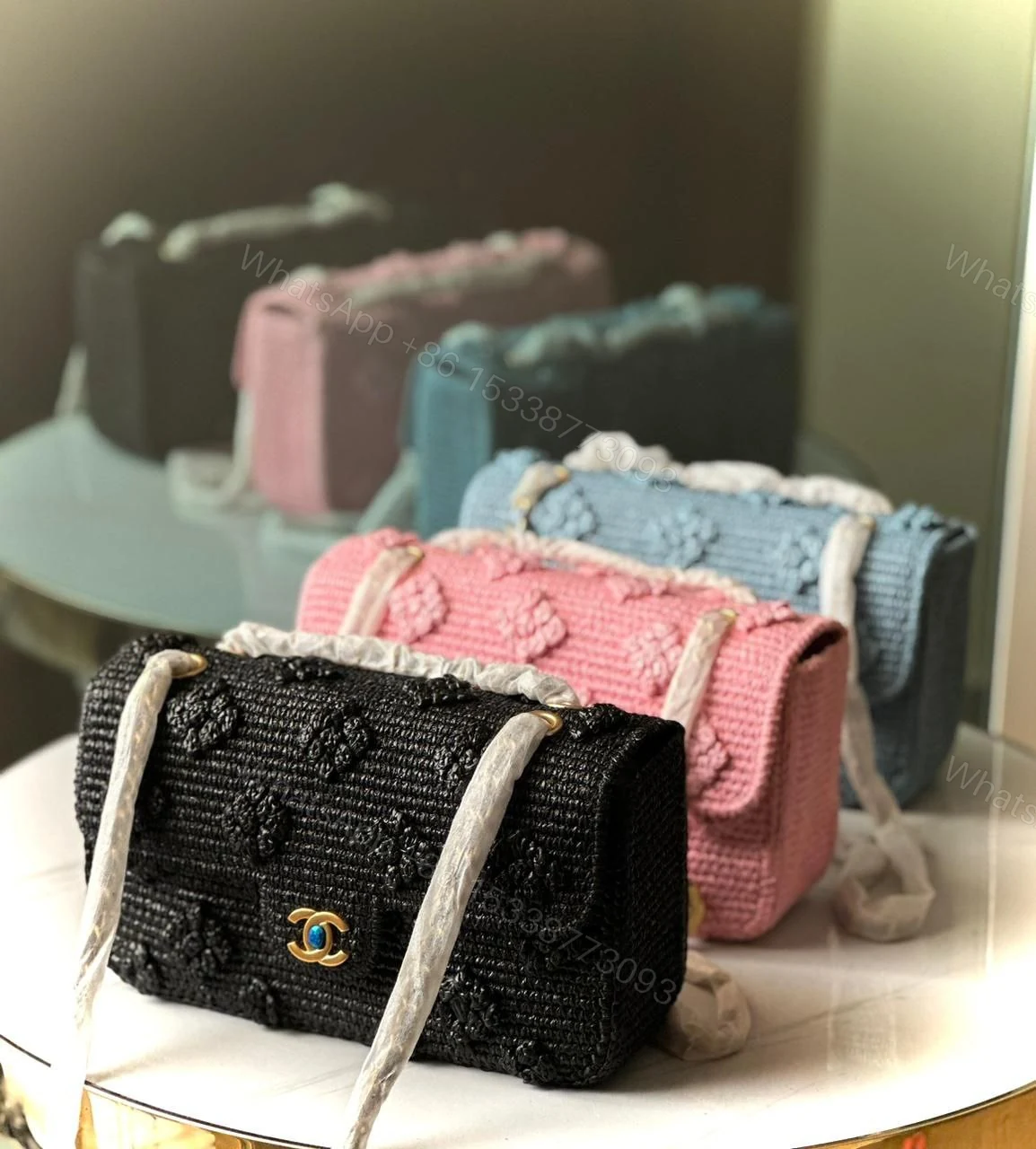 View 2 of CHANEL Braided Raffia Rectangular Flap Bag