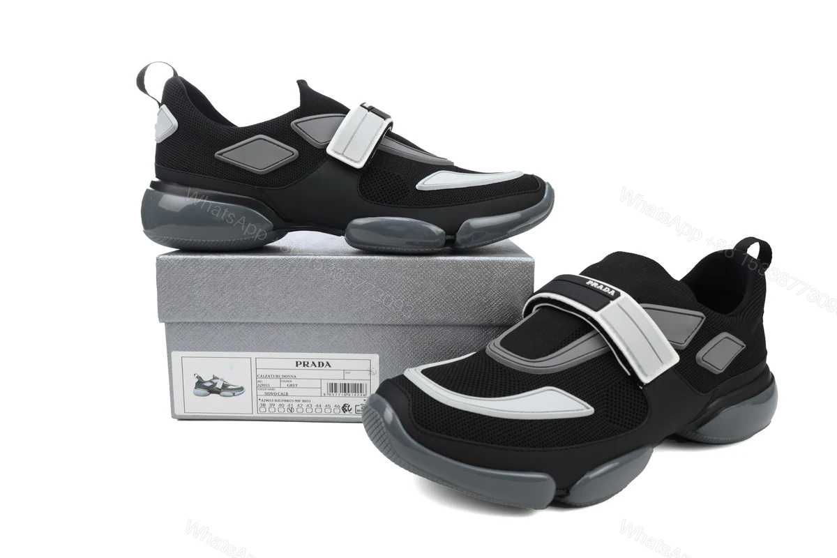 View 2 of Prada Cloudbust Velcro sneakers Black and White