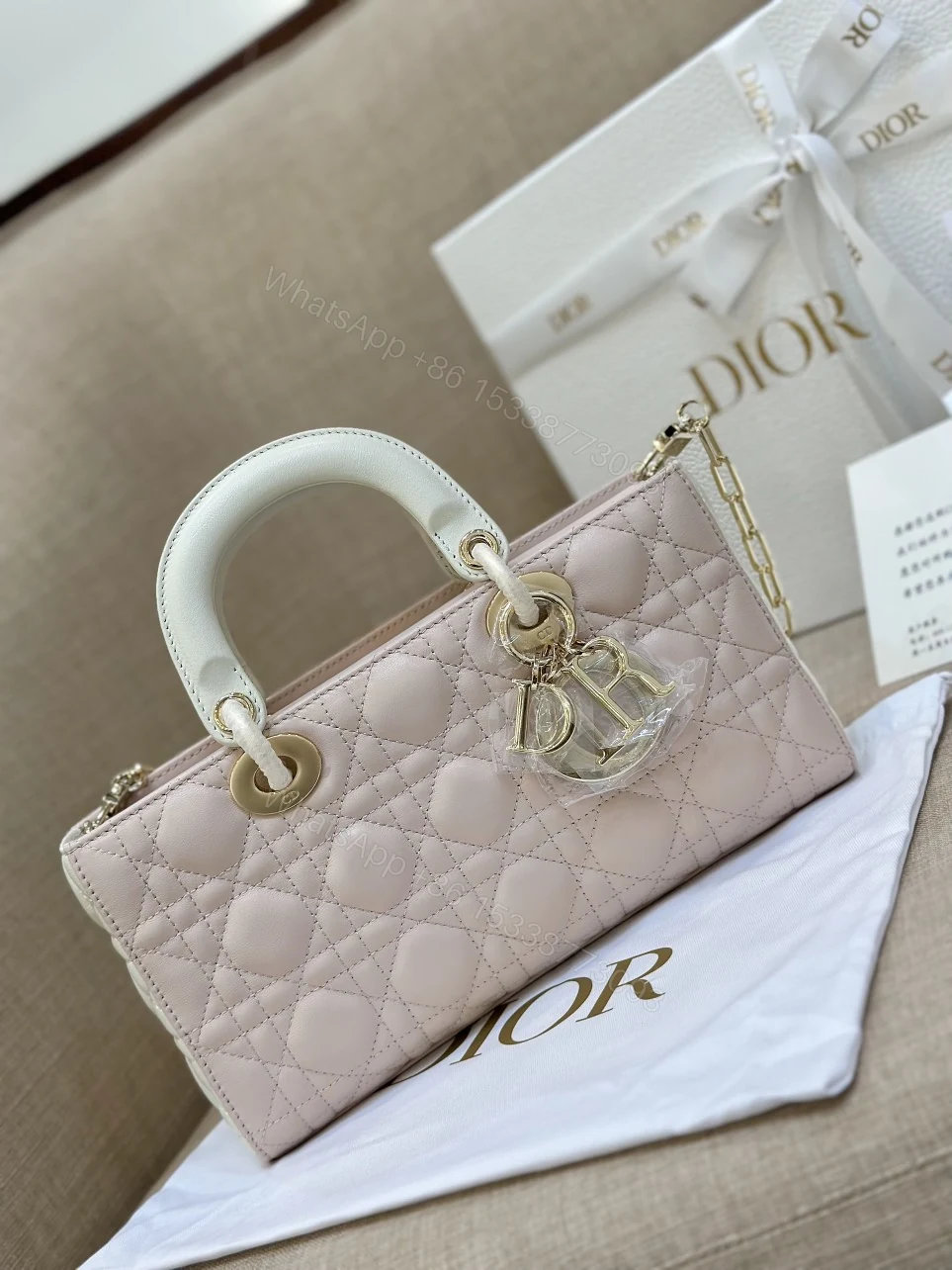 View 8 of Dior D-Joy Women’s Handbag Pink Cowhide 26cm