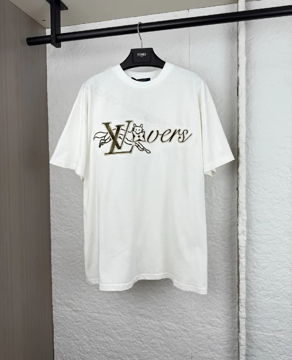 White Cotton Tee Luxe Embroidered XLV Monogram Statement Tee — view 1