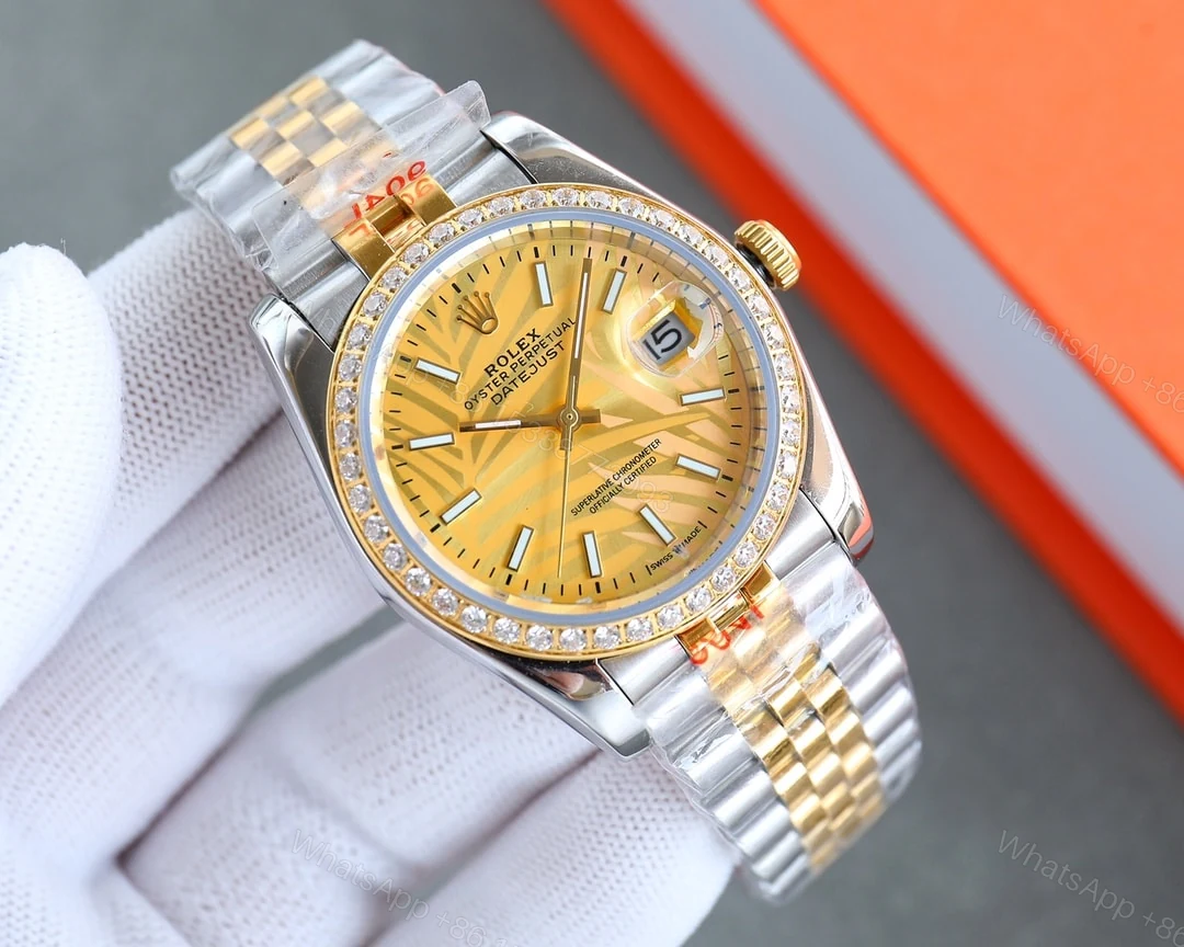 View 2 of Rolex Datejust Gold Dial With Silver And Gold Strap Palm Leaf Pattern 36Mm 126200 0086