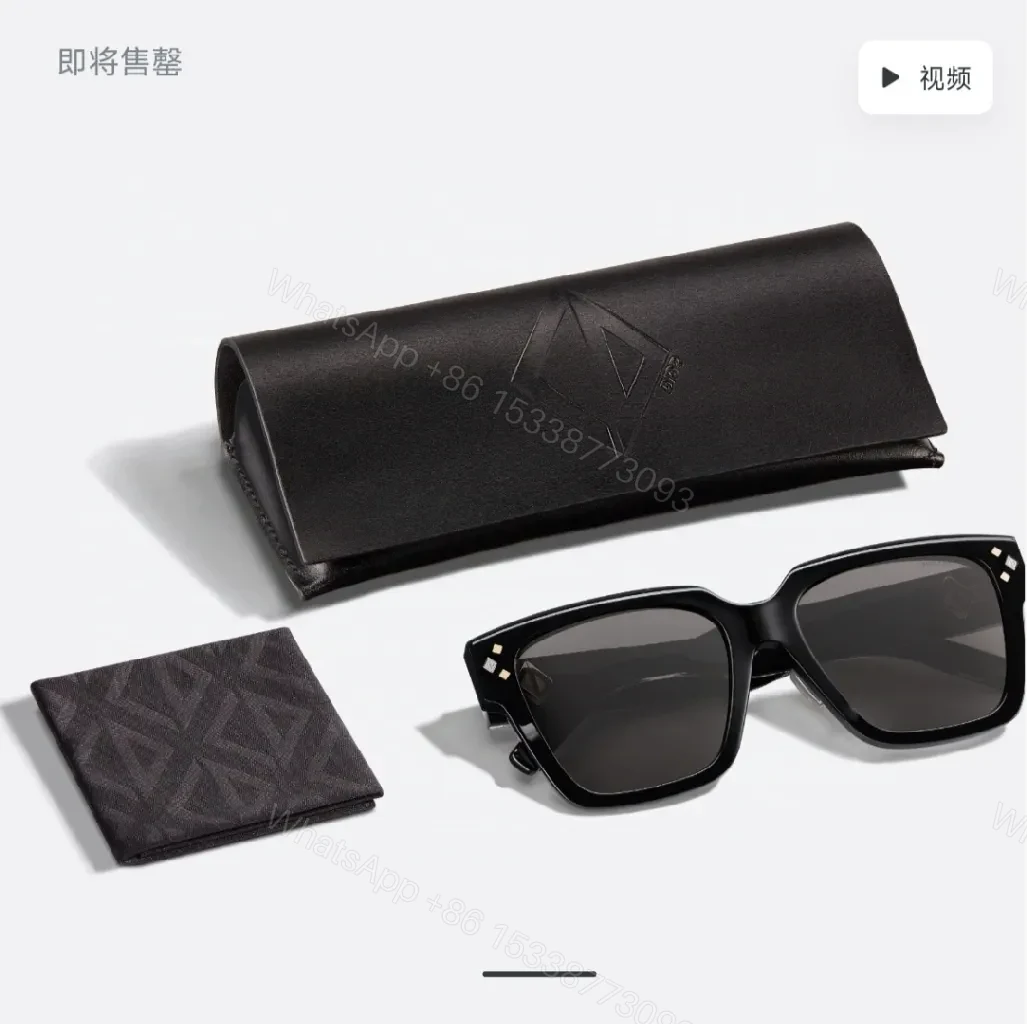 View 5 of Black Acetate Square Sunglasses with Diamond Temple Accents
