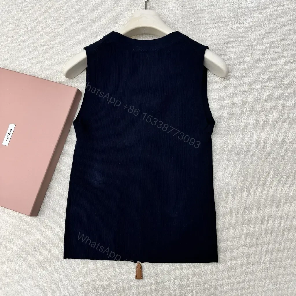 View 11 of Black Velvet Zip Vest with Logo, Miu Miu Style, Simulated Leather Zip Pulls, Vest