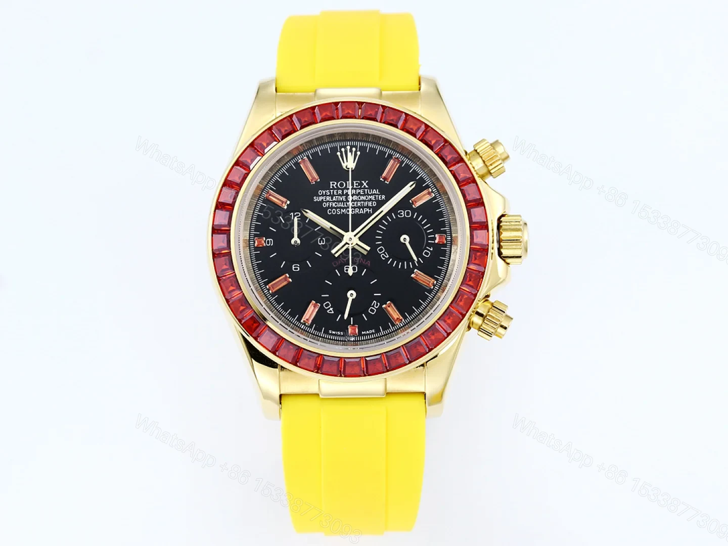 Rolex Daytona Ruby Yellow Strap Replica 43MM Exclusive Gold Case Edition RG-ROLEX-DAYTONA-RUBY-YELLOW-43 — view 1