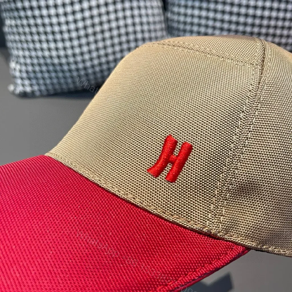 View 7 of Two-Tone Beige & Red Cap with Signature H Accent Cap