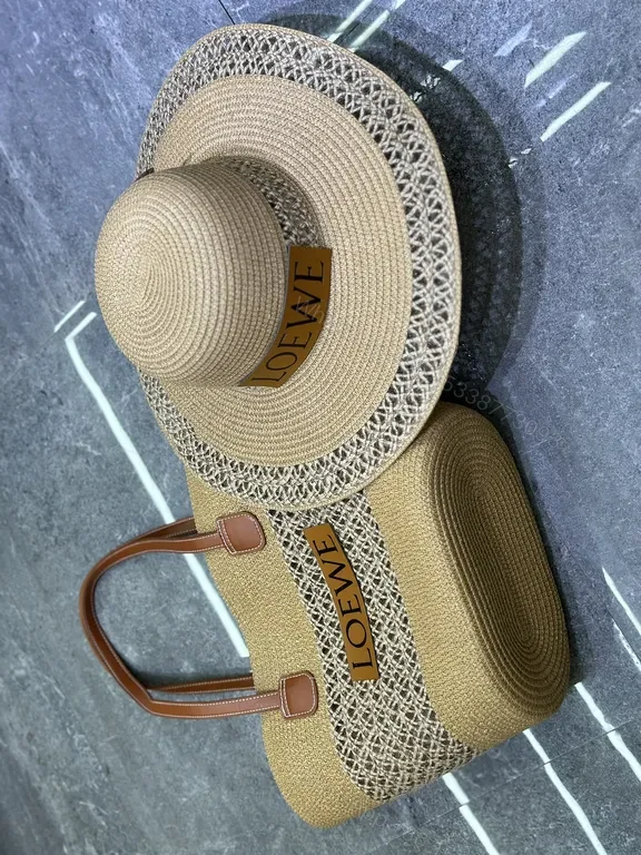 View 4 of Loewe Straw-Texture Set: Coastal Luxury Tote & Hat Set