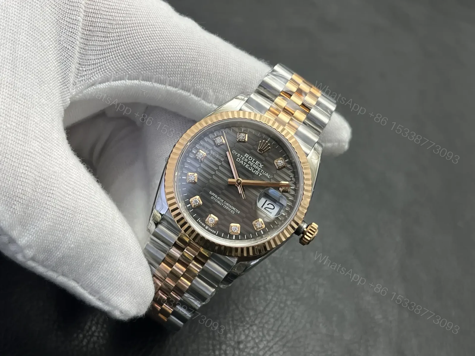 View 3 of Rolex Datejust 36 Rolesor Yellow Fluted Jubilee Steel Diamonds 116233-0205