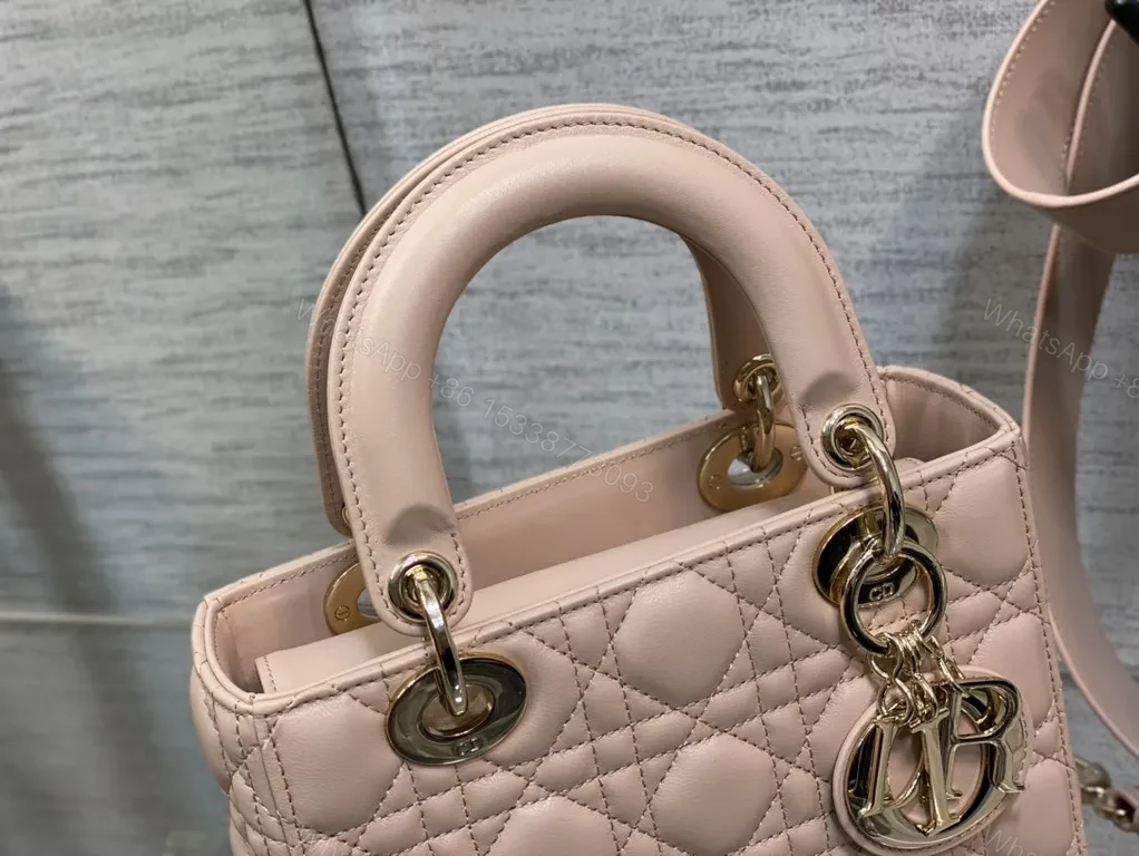 View 7 of Chic Blush Quilted Mini Bag with Gold Charms - Dior-Inspired