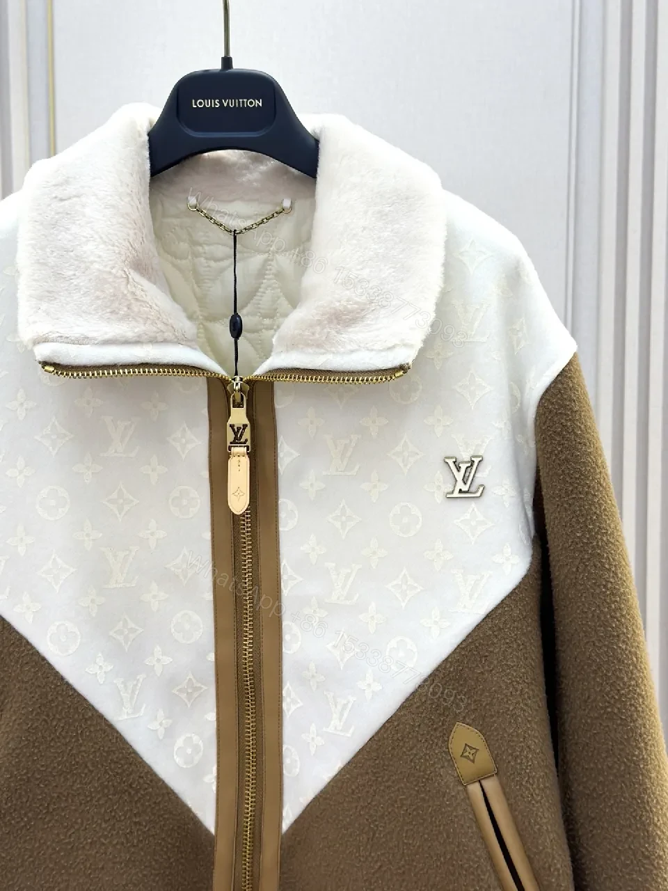 View 10 of Brown & Off-White Monogram Varsity Jacket: Rich Texture, Modern Luxury