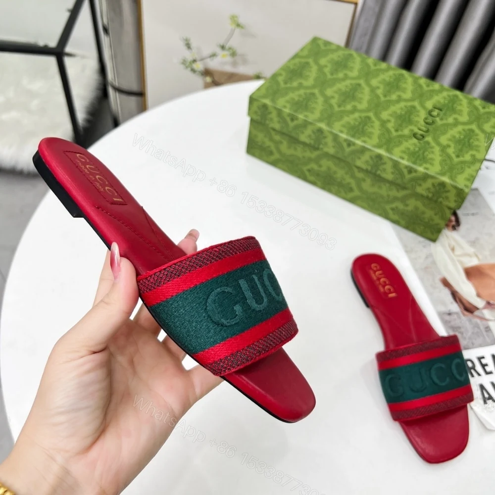 View 3 of GUCCI WOMEN SLIDE SANDAL WITH WEB GREEN AND RED 816350 FAECG 6443