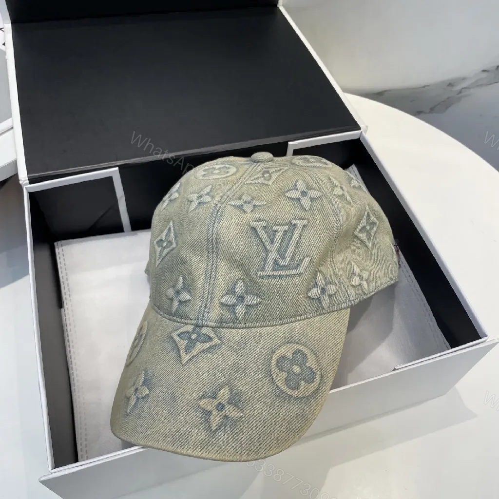 View 4 of Denim-Texture Cap: Luxe Monogram, Curved Brim, All-Day Comfort