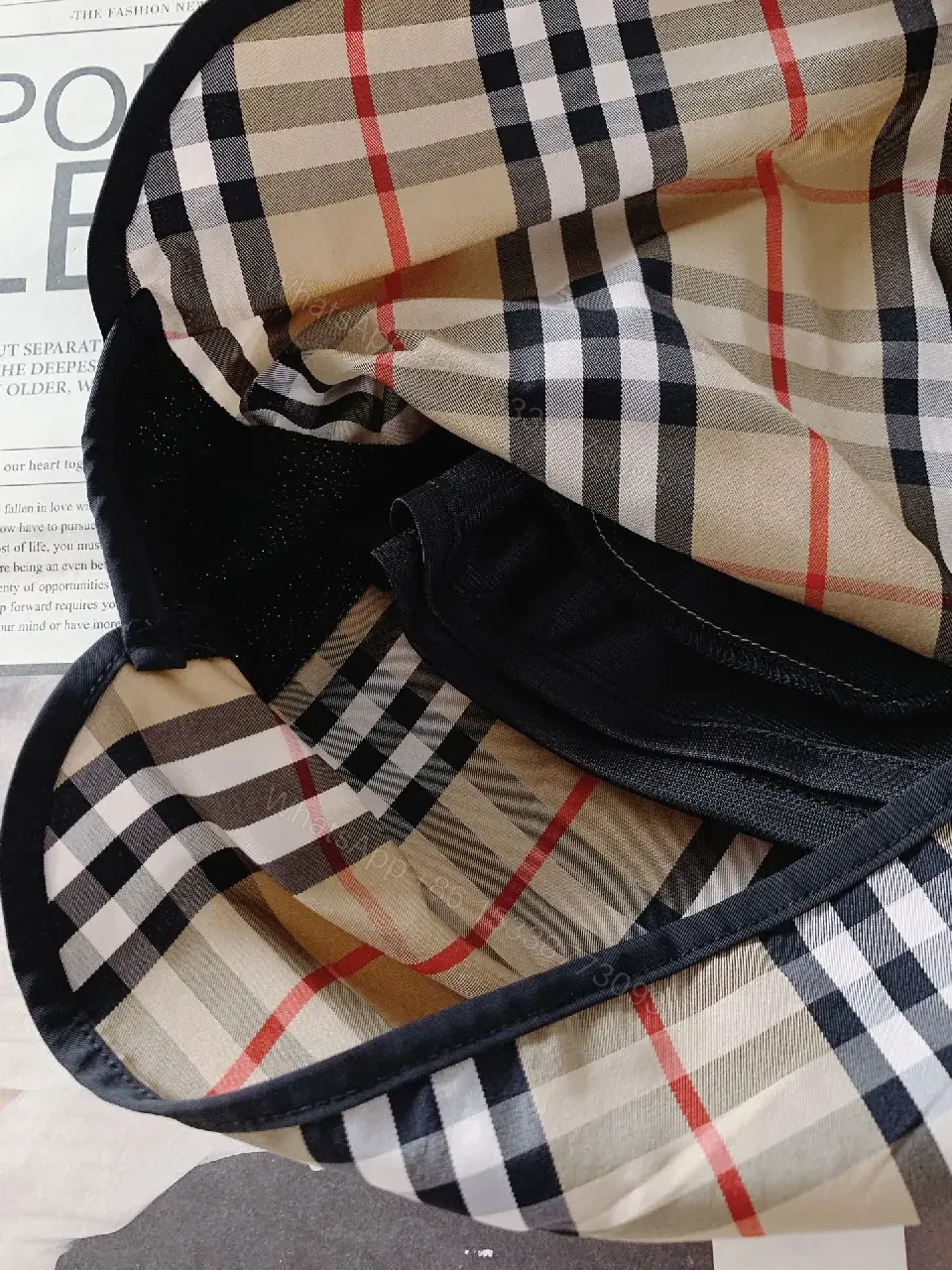 View 7 of Beige Plaid Cotton Sport Shorts with Pockets