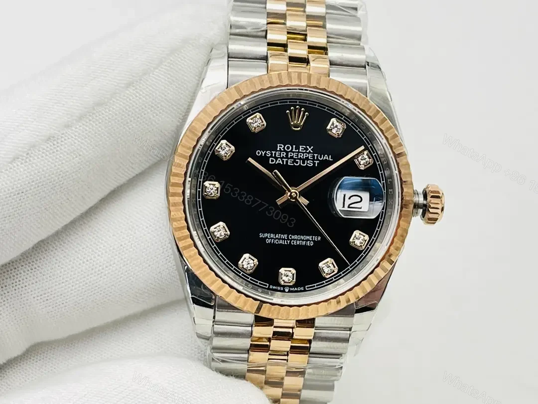 Rolex Datejust 36 Rolesor Everose Fluted Jubilee Black Dial Diamonds 116231-0056 — view 1