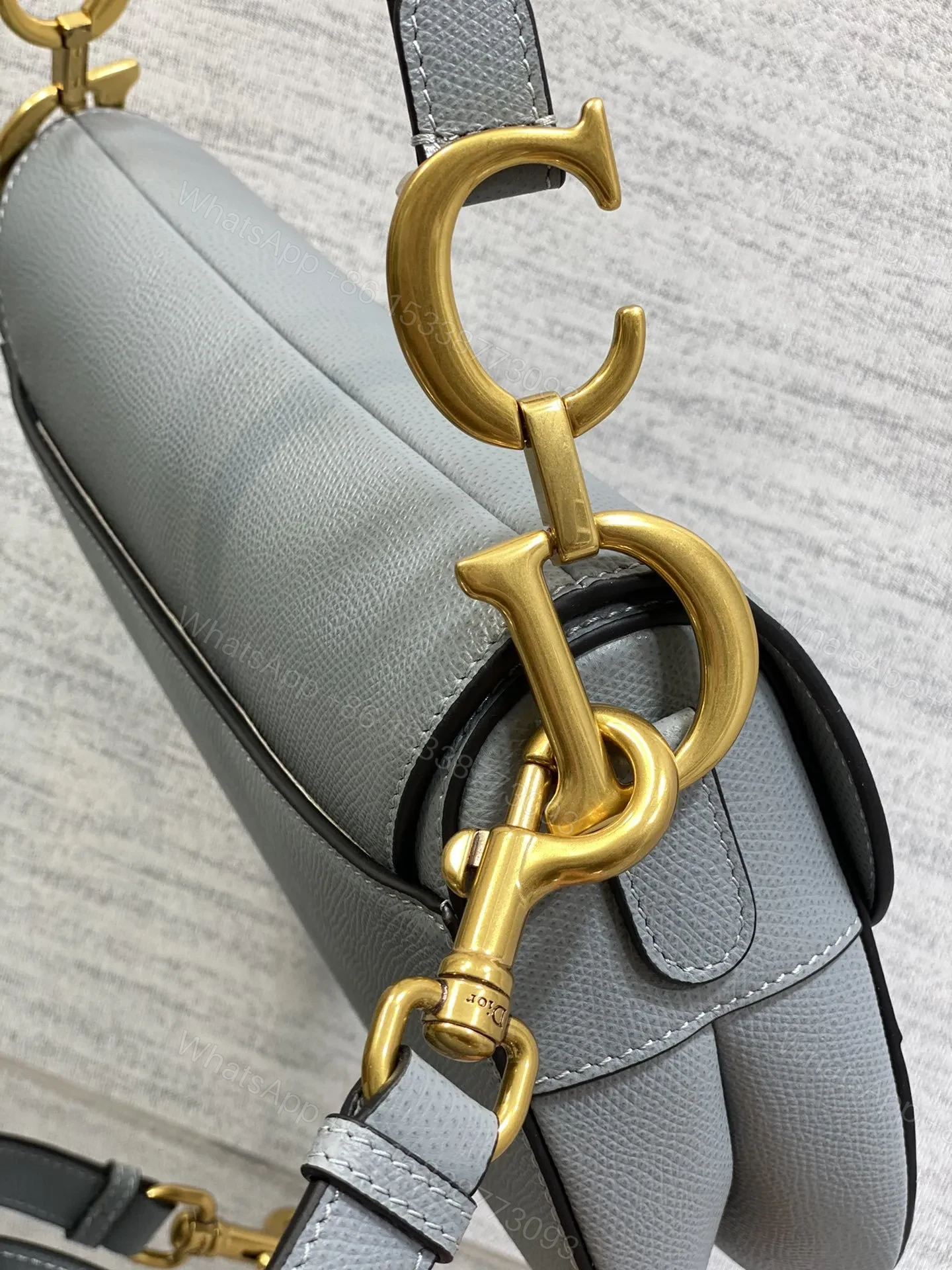 View 5 of Dior Saddle Bag in Deep Grey-Blue Gold Hardware