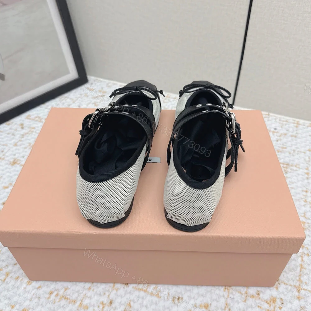 View 8 of MIUMIU Canvas and leather ballerinas 725618