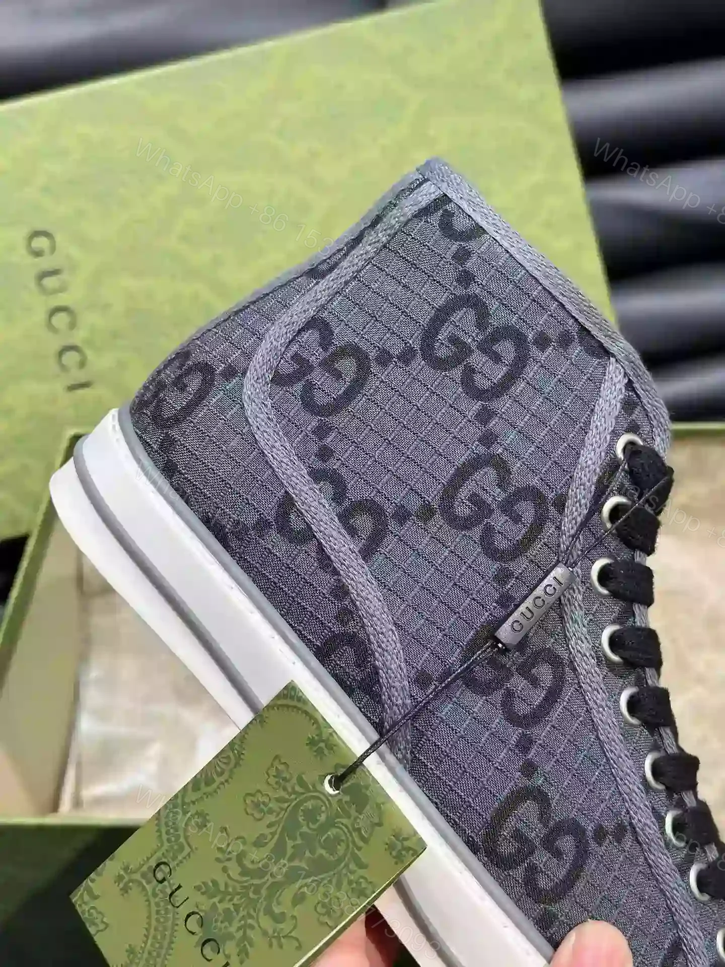 View 6 of GUCCI TENNIS 1977 HIGH-TOP SHOES SNEAKERS IN BLACK/DARK GRAY – GC283