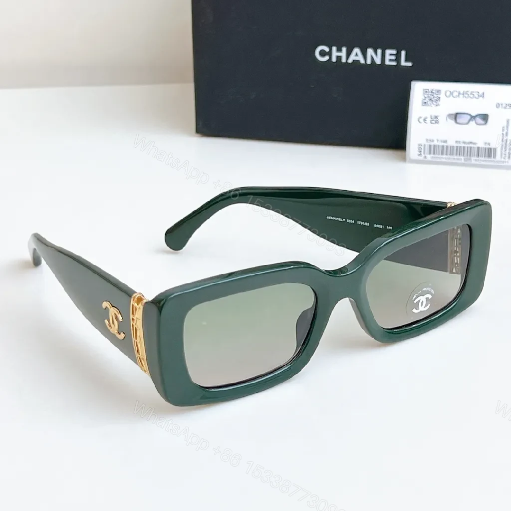 View 6 of Forest Green Acetate Designer-Style Sunglasses with Gold Logo Detailing