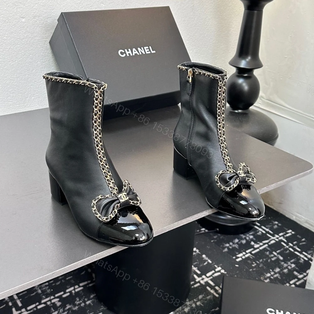 View 3 of CHANEL RIBBON CHAIN BOOTS BLACK G45899 B17974 94305