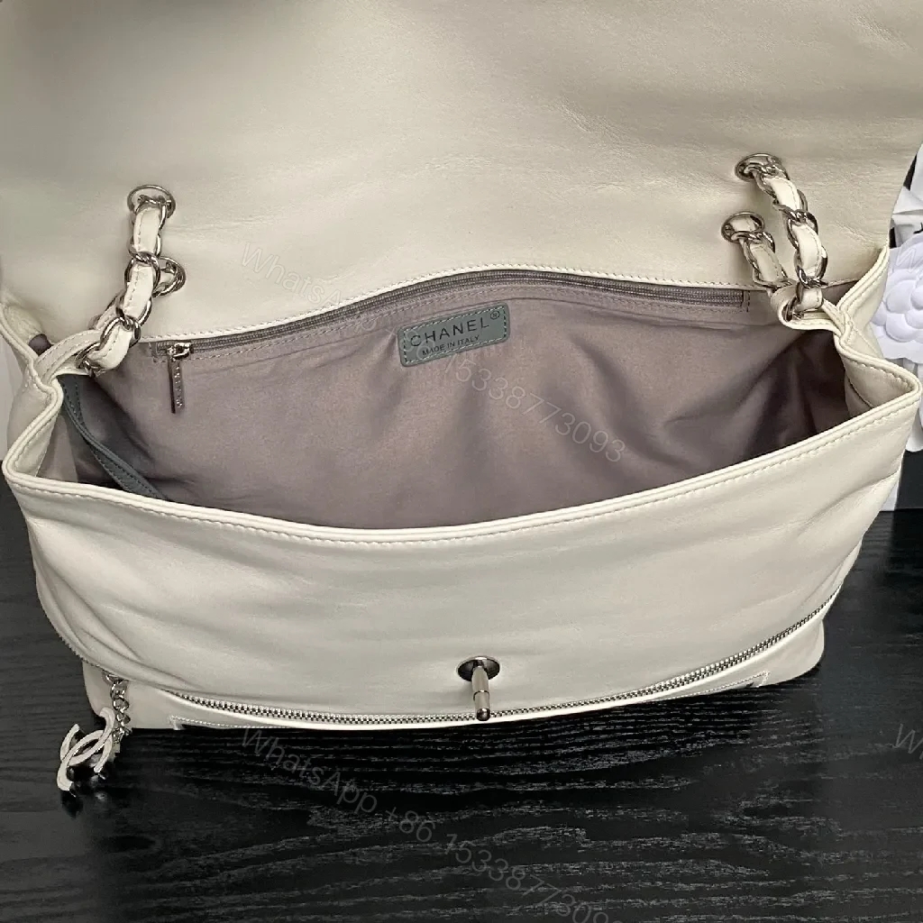 View 5 of White Leather Flap Bag: Minimalist Luxury, Structured Charm