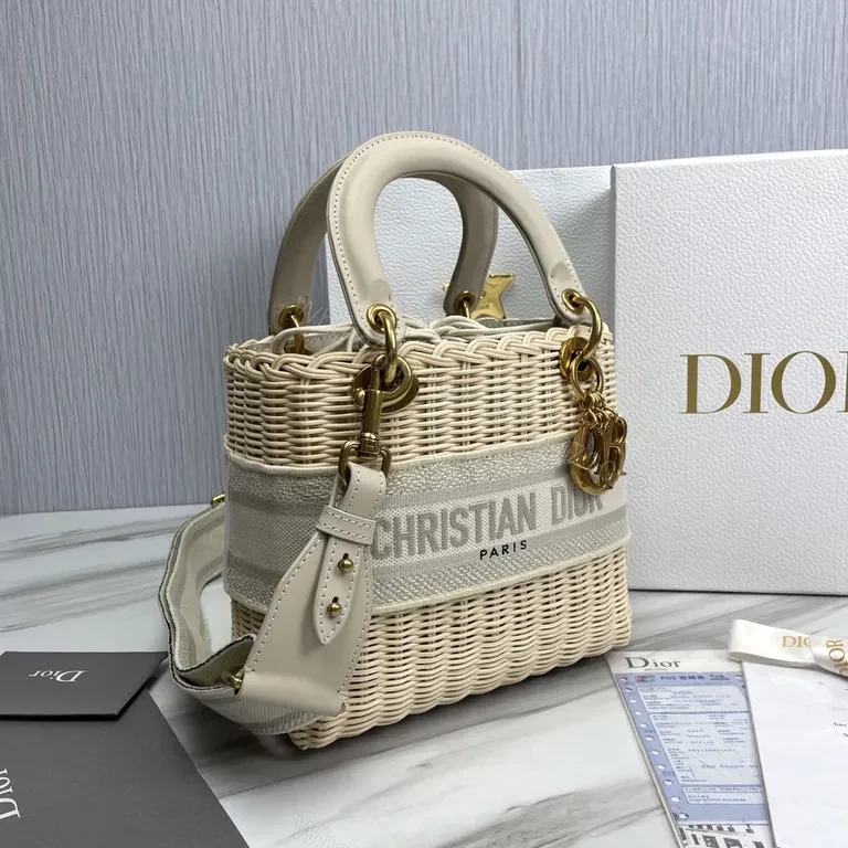 View 9 of Christian Dior Wicker Basket Bag - Ivory Leather Trim, Gold Hardware, Crossbody