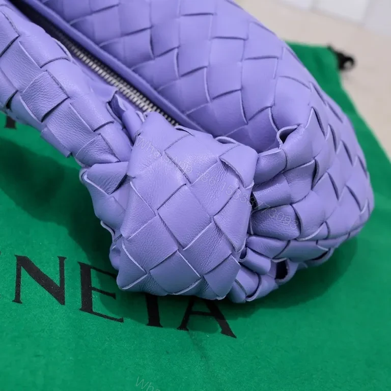 View 2 of Lavender Leather Bag, Knotted Interwoven Texture, Designer-Inspired Tote