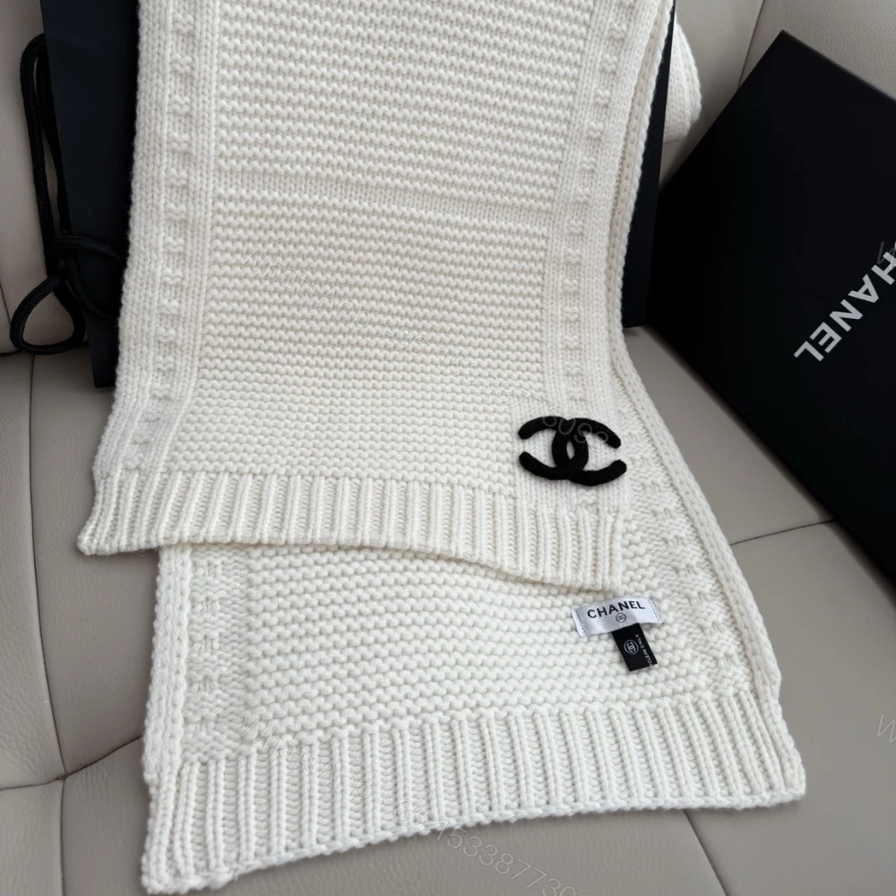 View 6 of Chanel Cashmere Knit Scarve White