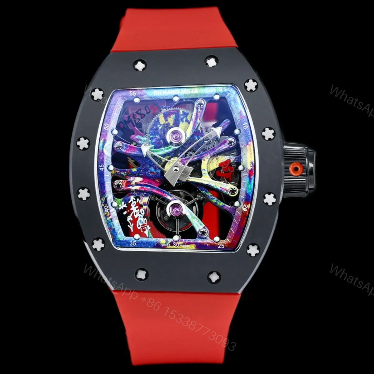 View 2 of Richard Mille RM68-01 Cyril Phan Graffiti Master Edition Automatic Skeleton Watch Colorful Leather Strap Integrated Movement Premium Edition RM-RM68-01-CP-GRA-ART