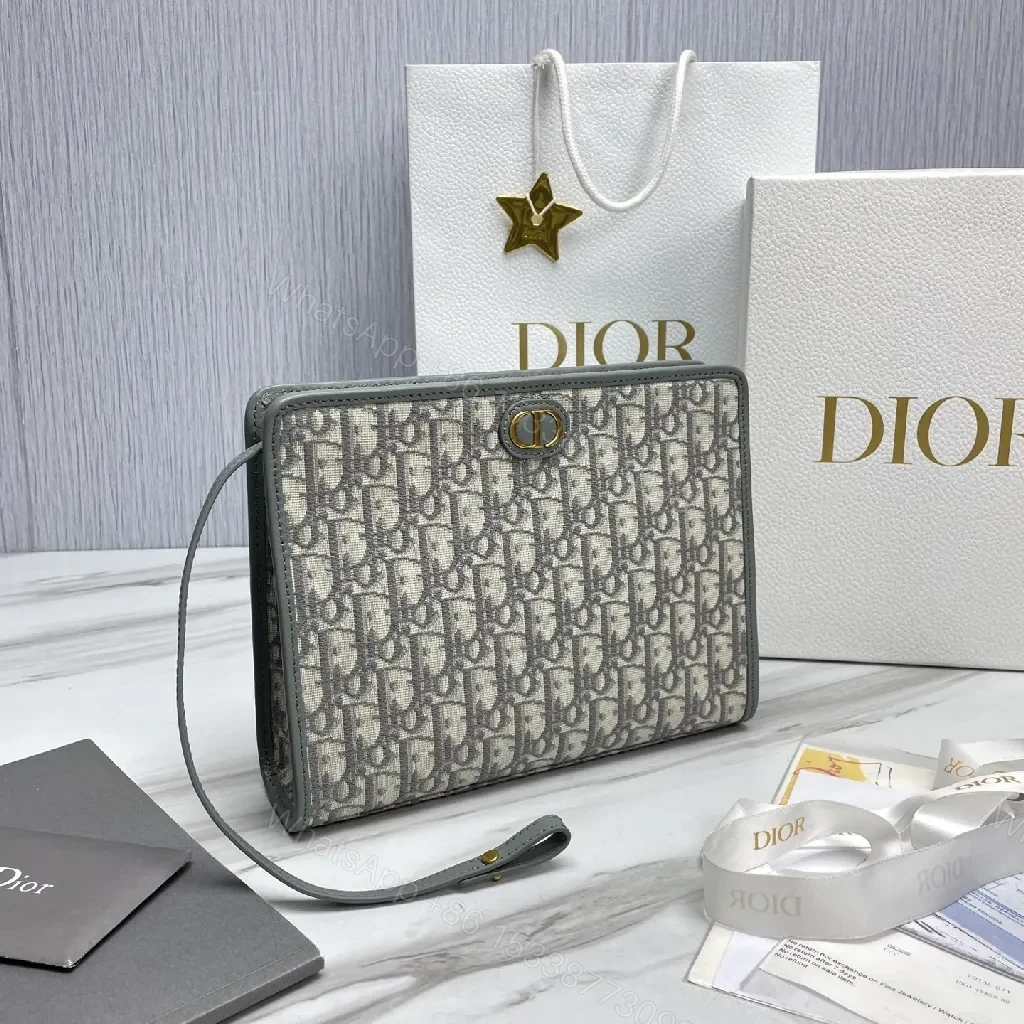 View 6 of Structured Monogram Wallet — Signature Pattern, Gold Hardware, Zippered Clutch