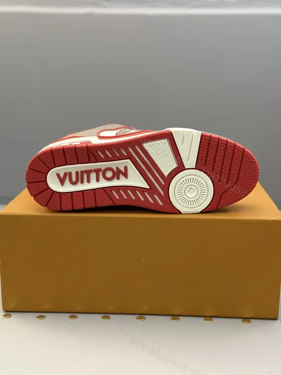 View 2 of Bold Red LV High-Top Sneakers with Premium Leather and Suede