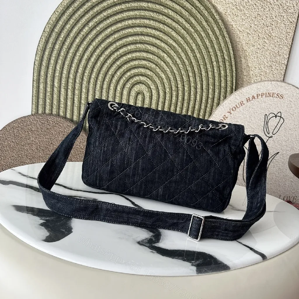 View 3 of Dark Denim Quilted Chain Bag — Modern Luxe, Compact Style