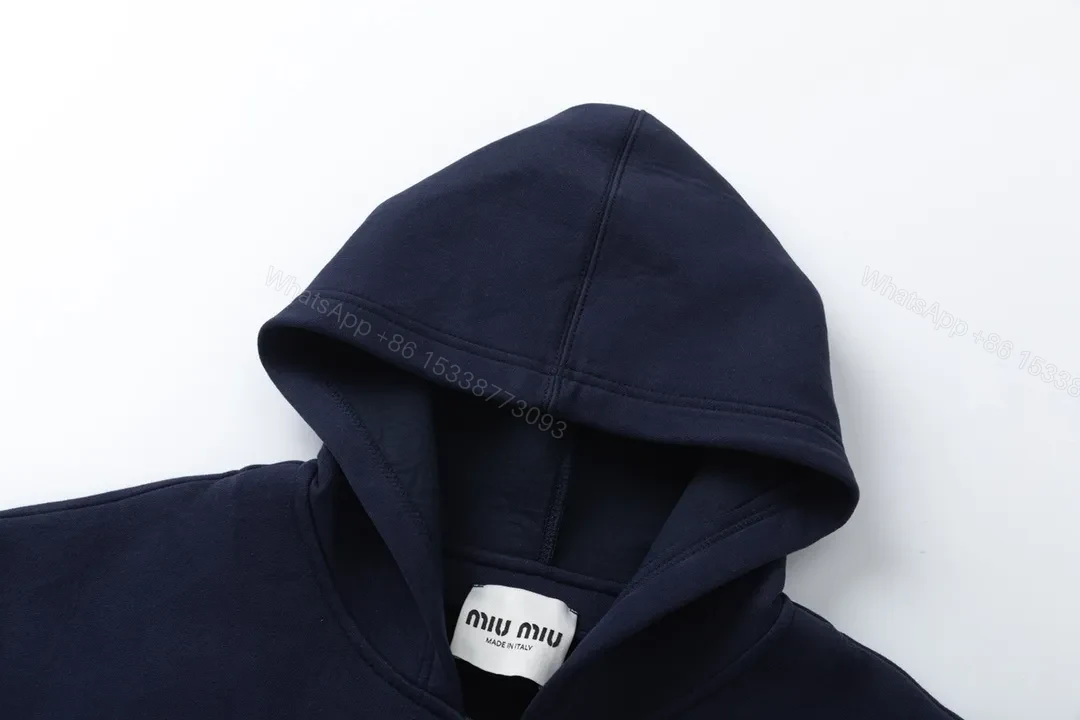View 6 of Minimalist Navy Zip Hoodie—Cotton Blend, Modern Fit, Logo Accent, Hoodie