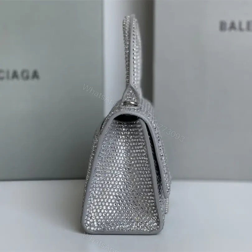 View 5 of 高仿Balenciaga*Hourglass系列沙漏包滿鑽銀色XS
