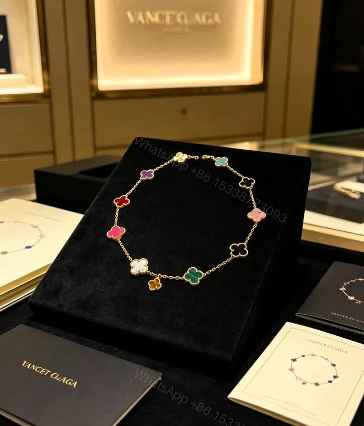 View 6 of Van Cleef Dupe Multi-Stone 10-Motif Alhambra Necklace