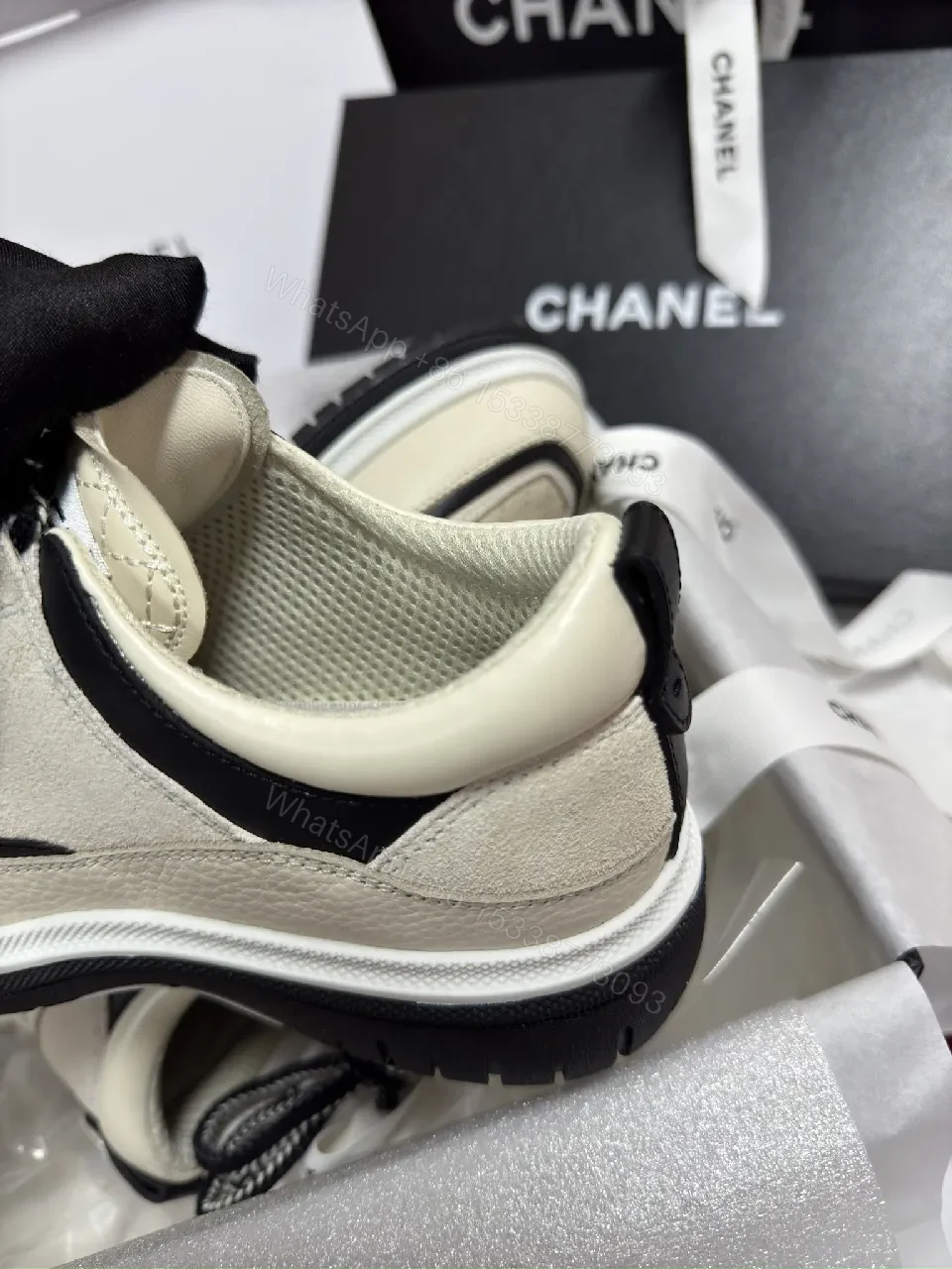 View 7 of Beige Leather-Trim High-Top Trainers: Luxury Comfort