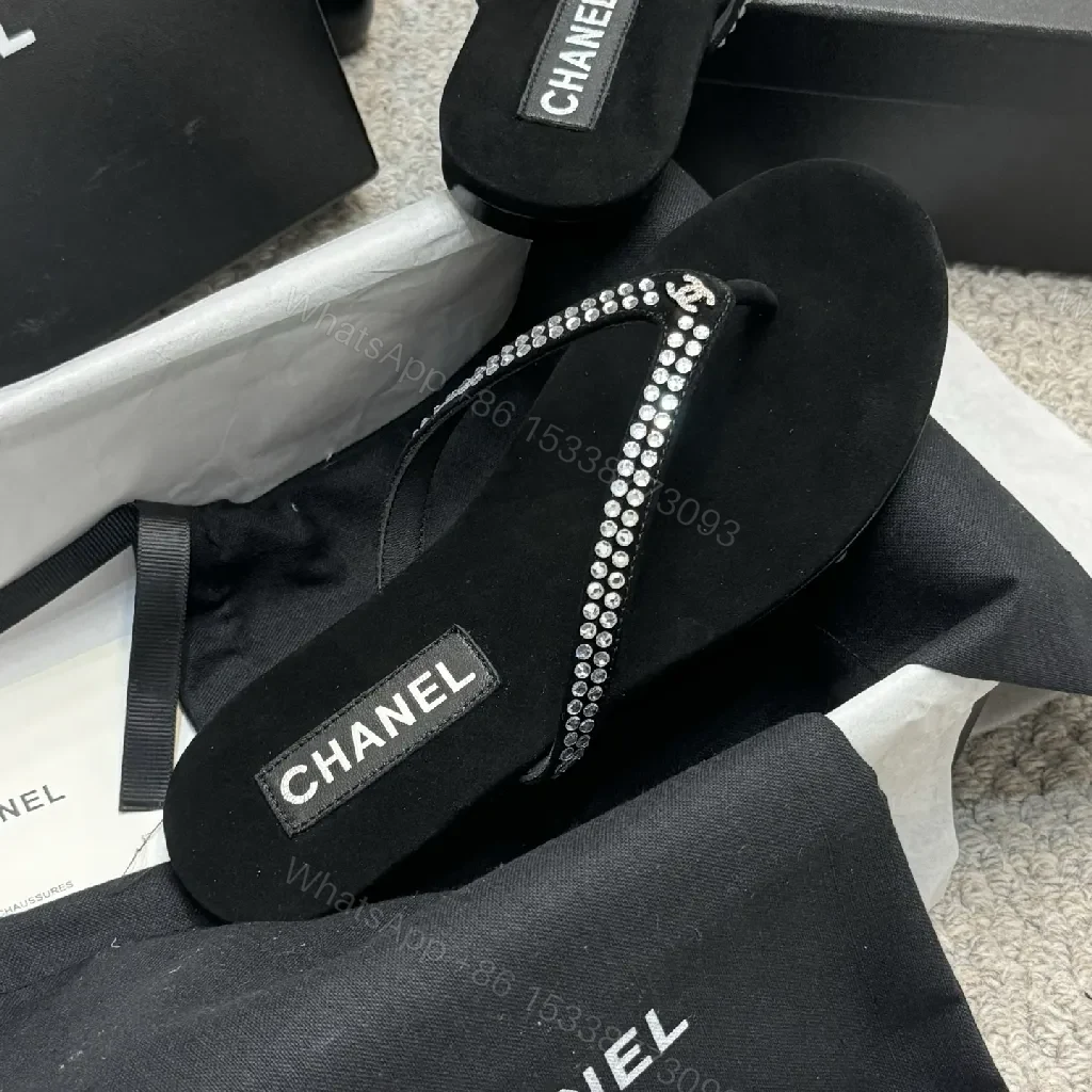 View 4 of Velvet-Embellished Crystal Flip-Flops: Luxe Black Comfort