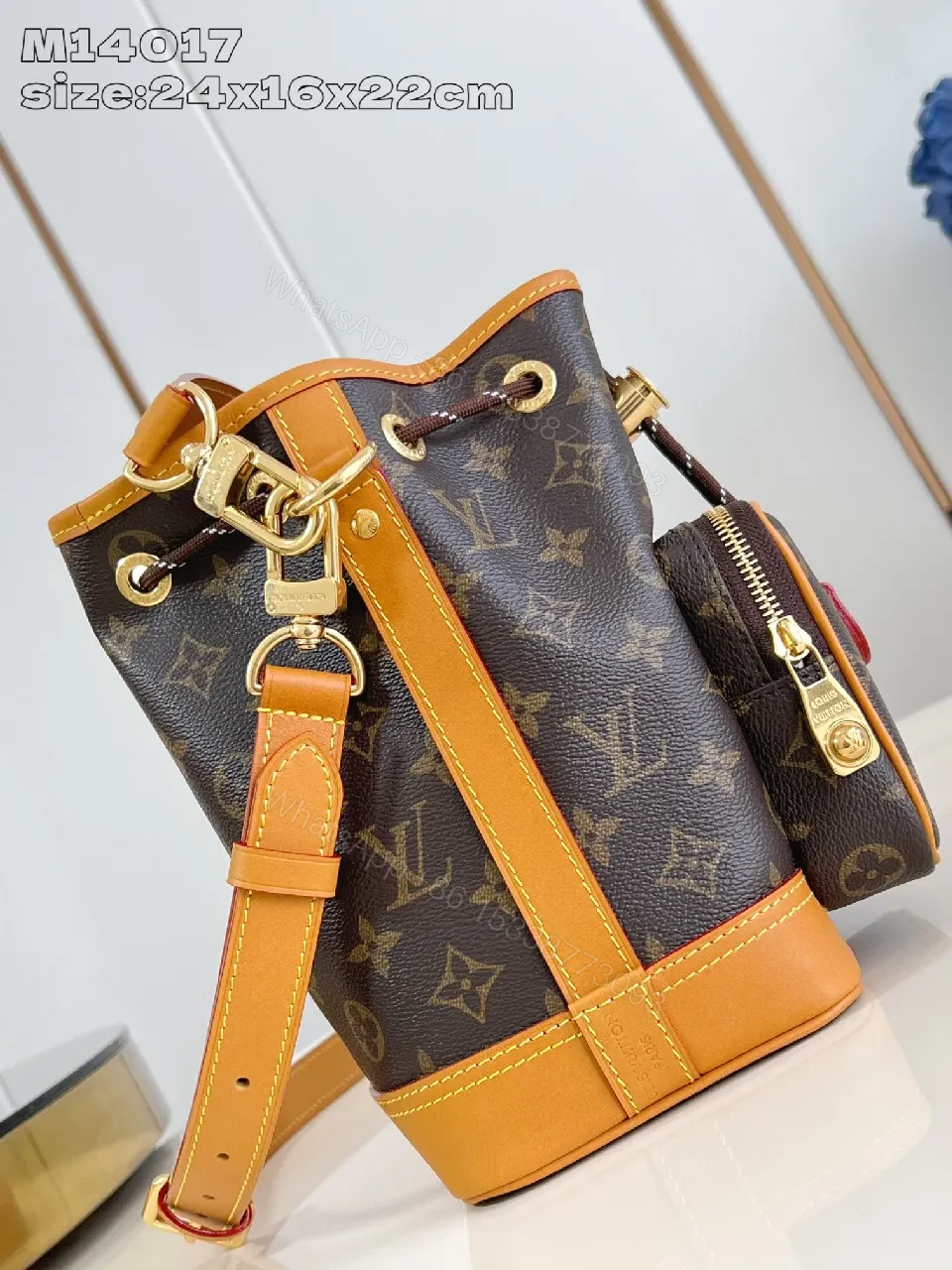View 4 of Monogram Canvas Crossbody Bucket Bag with Leather Trim