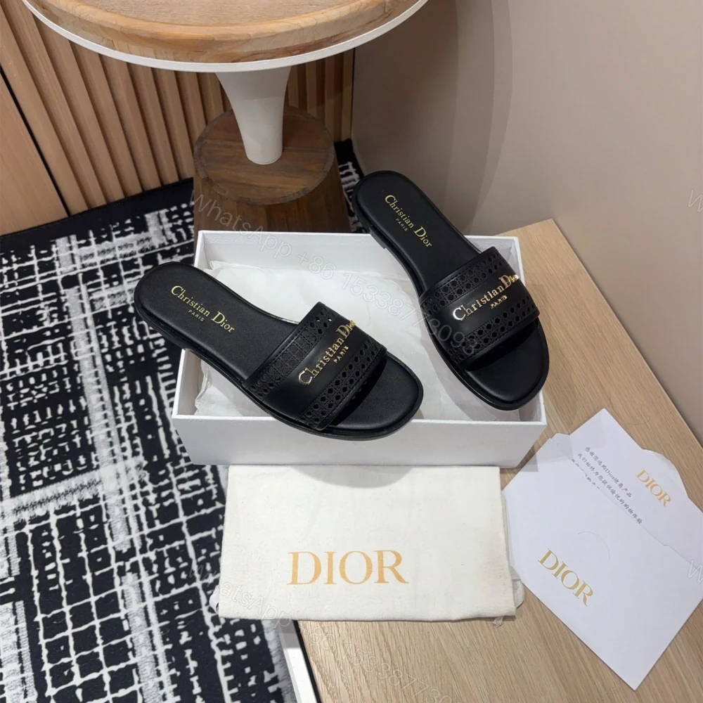 View 8 of 高仿Dior*D-Lane系列KCO155圓頭套腳一字拖鞋黑色免檢版