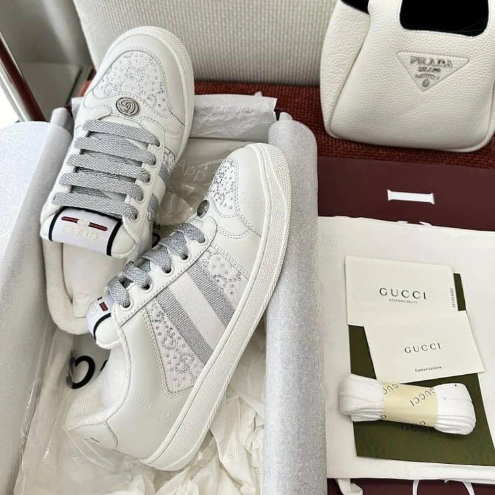 View 3 of Gucci Women’S GG Ctystal Screener Sneaker White ‎732193 FADQ7 9096