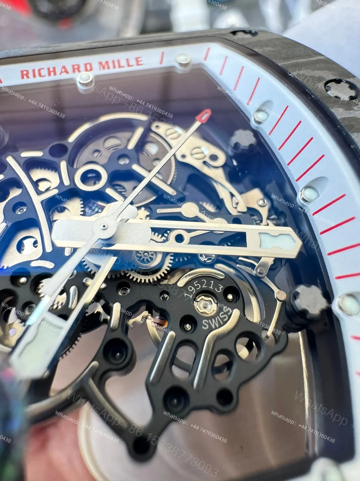 View 6 of Super Clone Richard Mille RM 055 Carbon TPT White Rubber Strap 1:1 Replica Watch