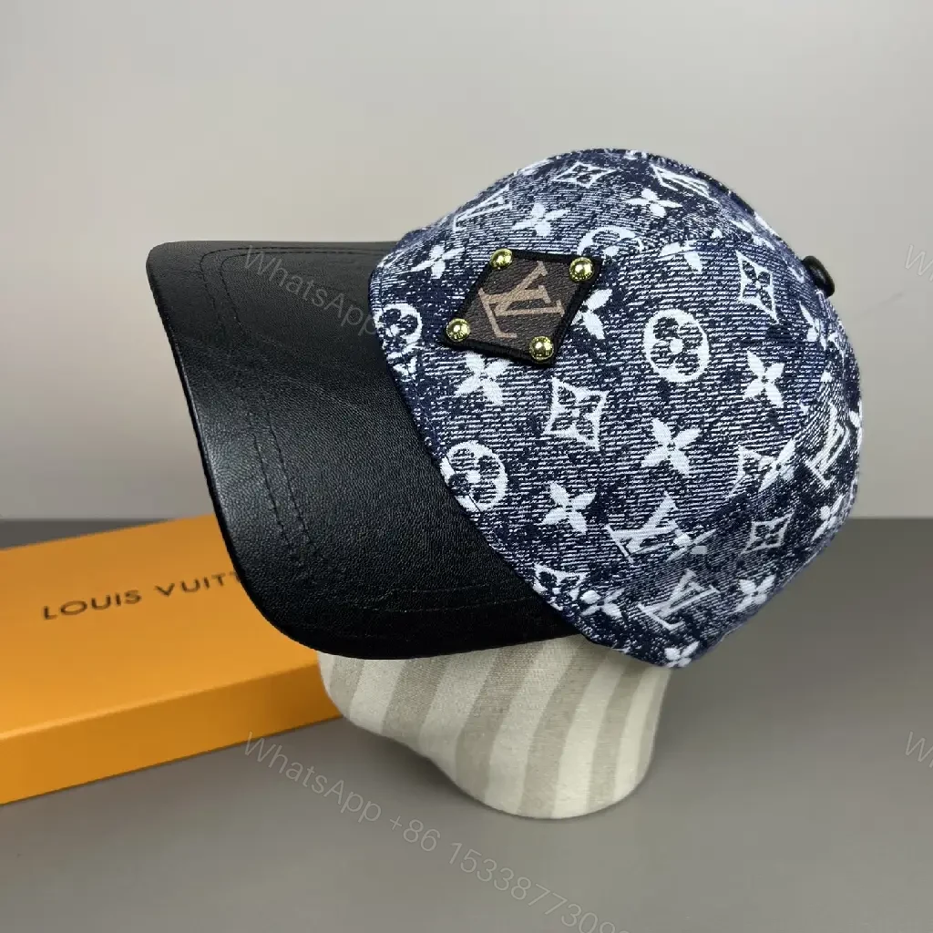 View 10 of Denim Monogram Cap with Leather Visor – Luxe Everyday Style