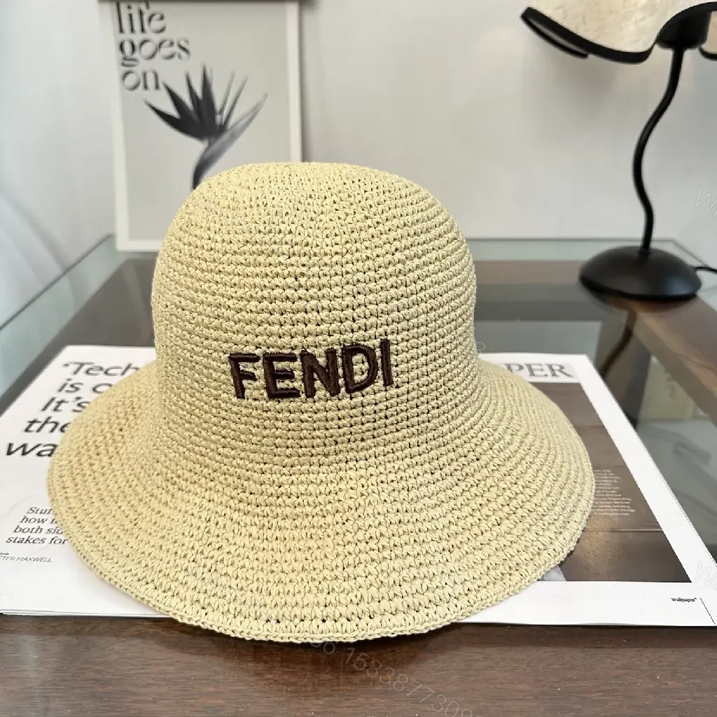 View 10 of Natural Beige Straw Bucket Hat with Crochet Pattern