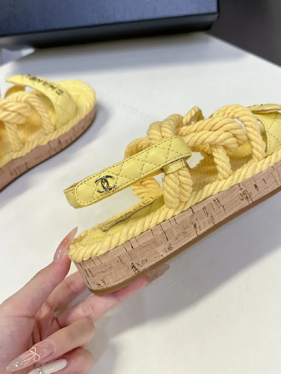 View 4 of Bright Quinoa Yellow Rope-Strap Sandals with Quilted Footbed