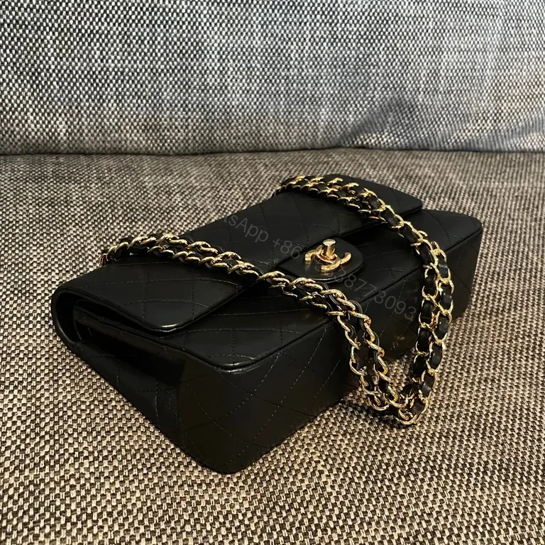 View 3 of Chic Black Quilted Bag + Gold Chain â€” Luxe Carry