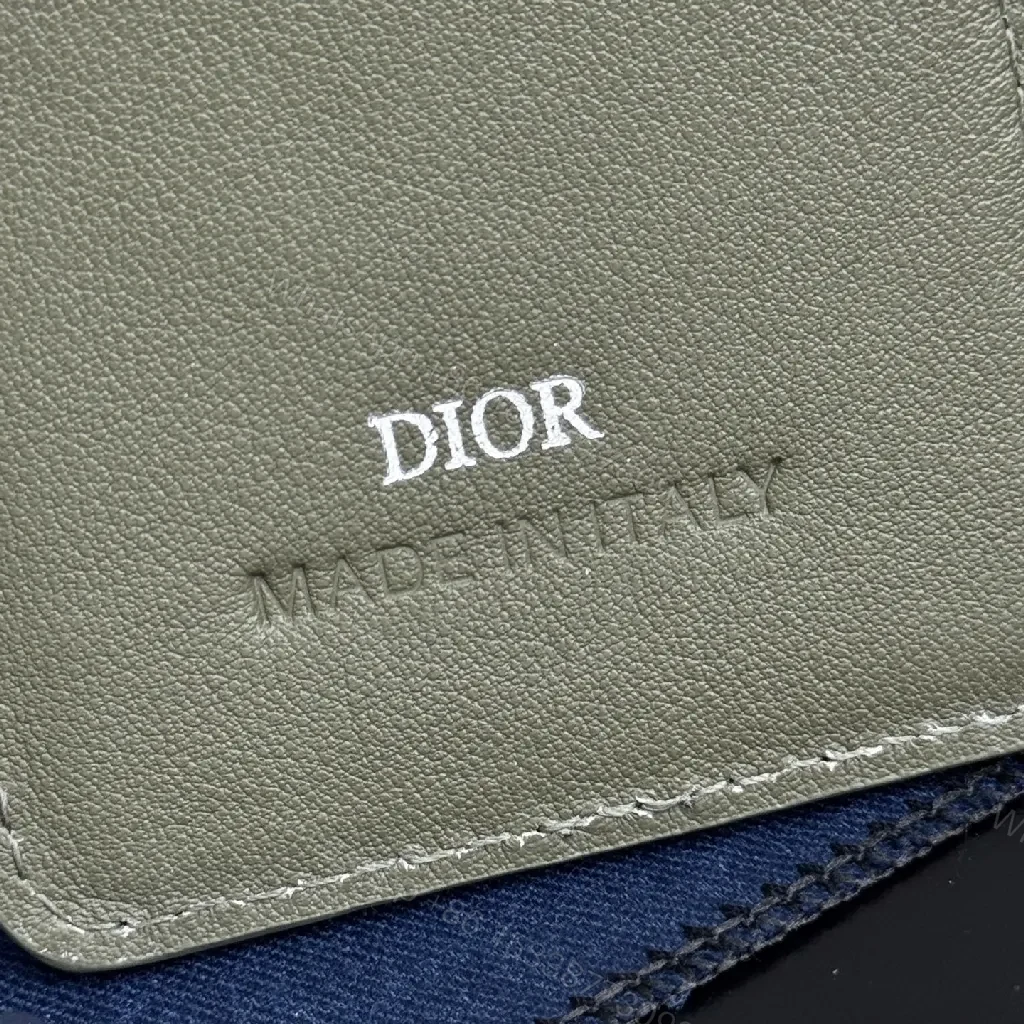 View 4 of Textured Leather Card Case with Dior Detailing - Slim Luxury Accessory