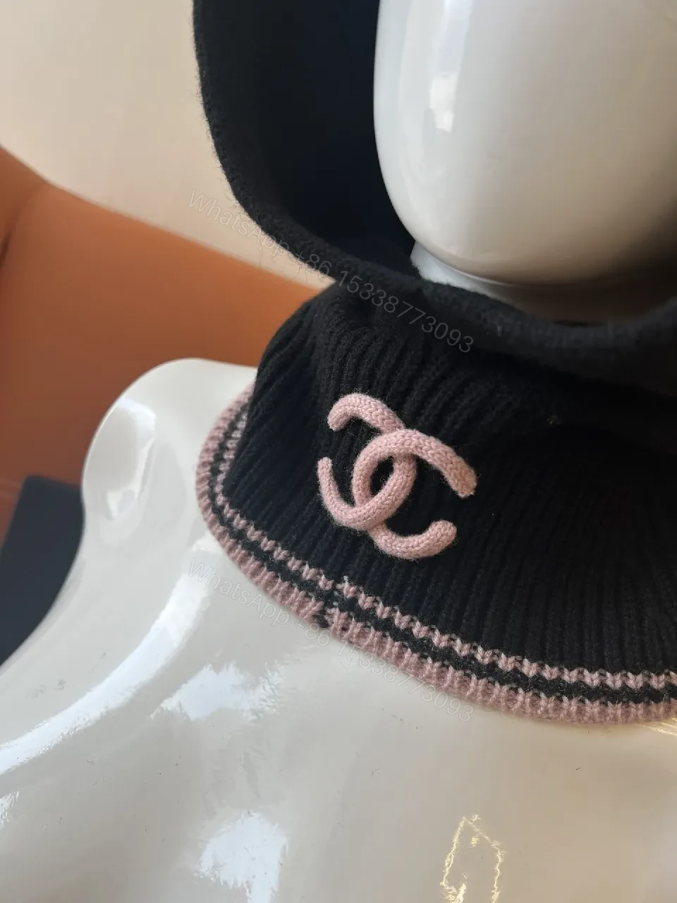 View 6 of Apolline Knit Hood: Black + Pink Trim, Luxe Cozy Style
